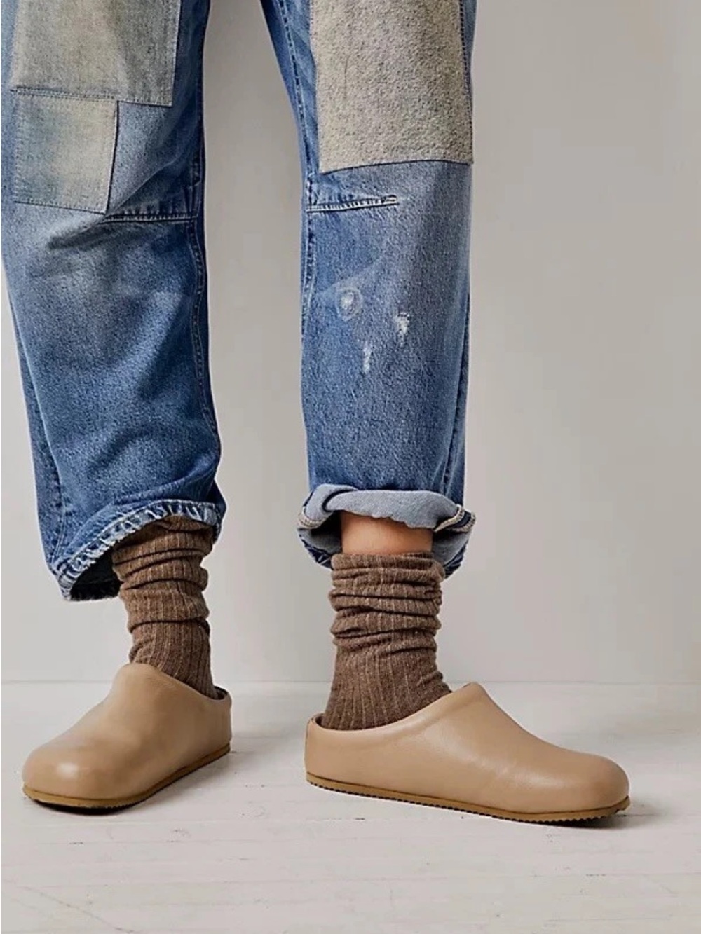 Free People Cambria Tan Leather Clogs